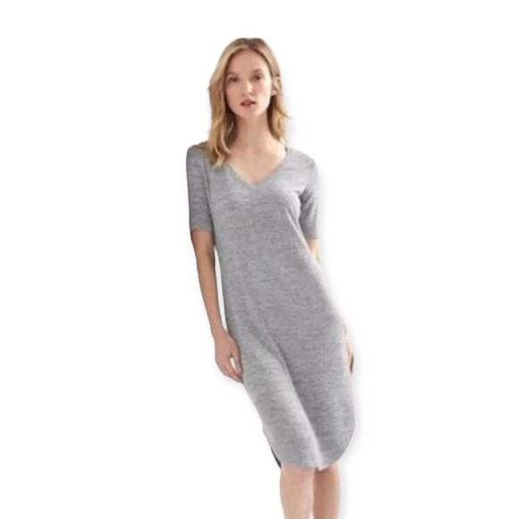 🔃Gap Light Gray V Neck Soft Spun Knit Midi Dress - Picture 1 of 8